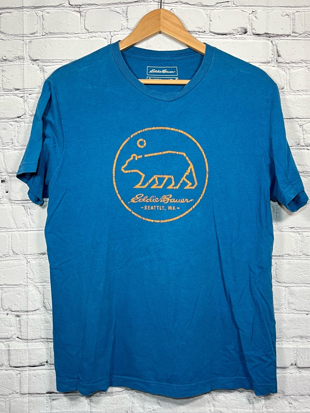 Eddie Bauer T Shirt Mens Size Medium Blue Short Sleeve Logo Crew Neck